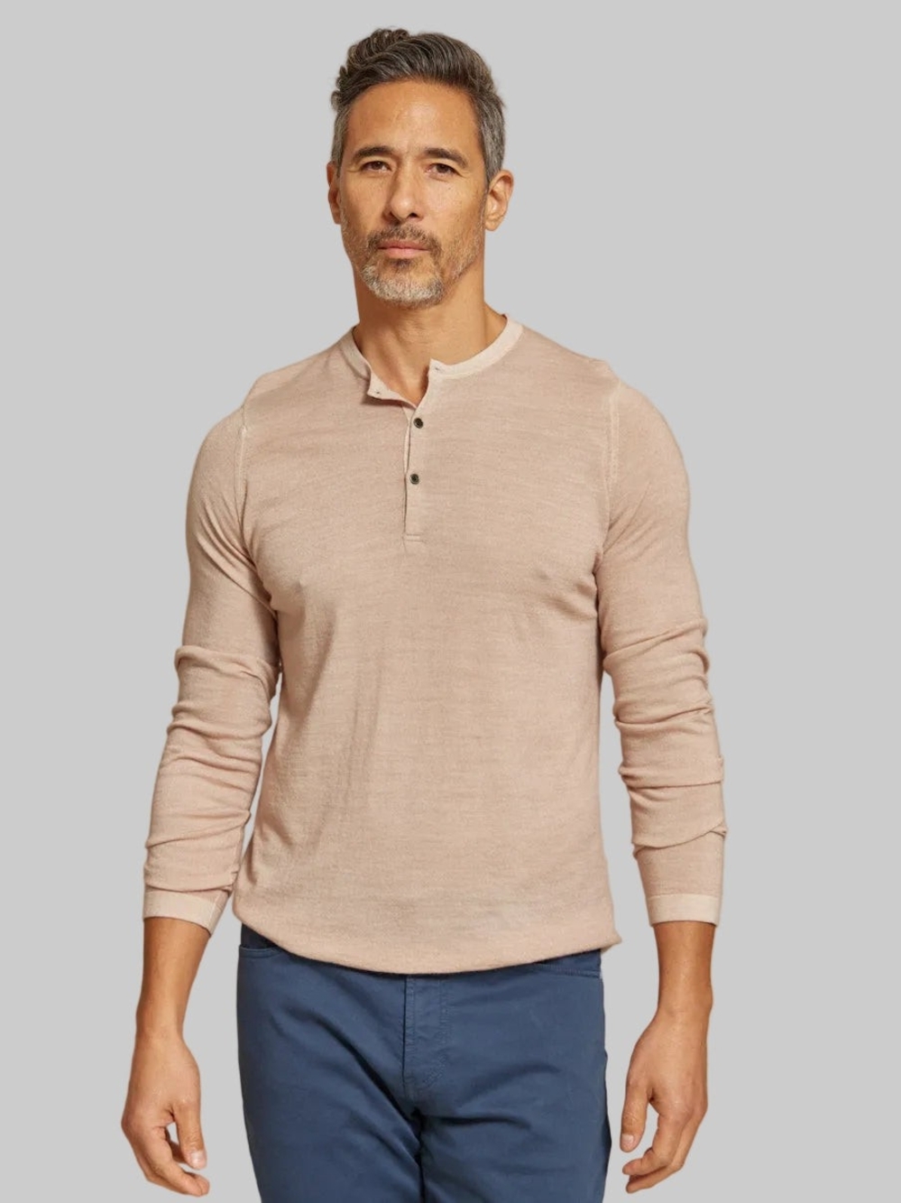 Rye 51 Men's The Maxwell - LS Lightweight MERINOmax Henley Sweater Light Taupe